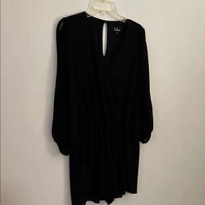 Lulu's Black V-Neck Bishop Sleeve  Party Girl Romper